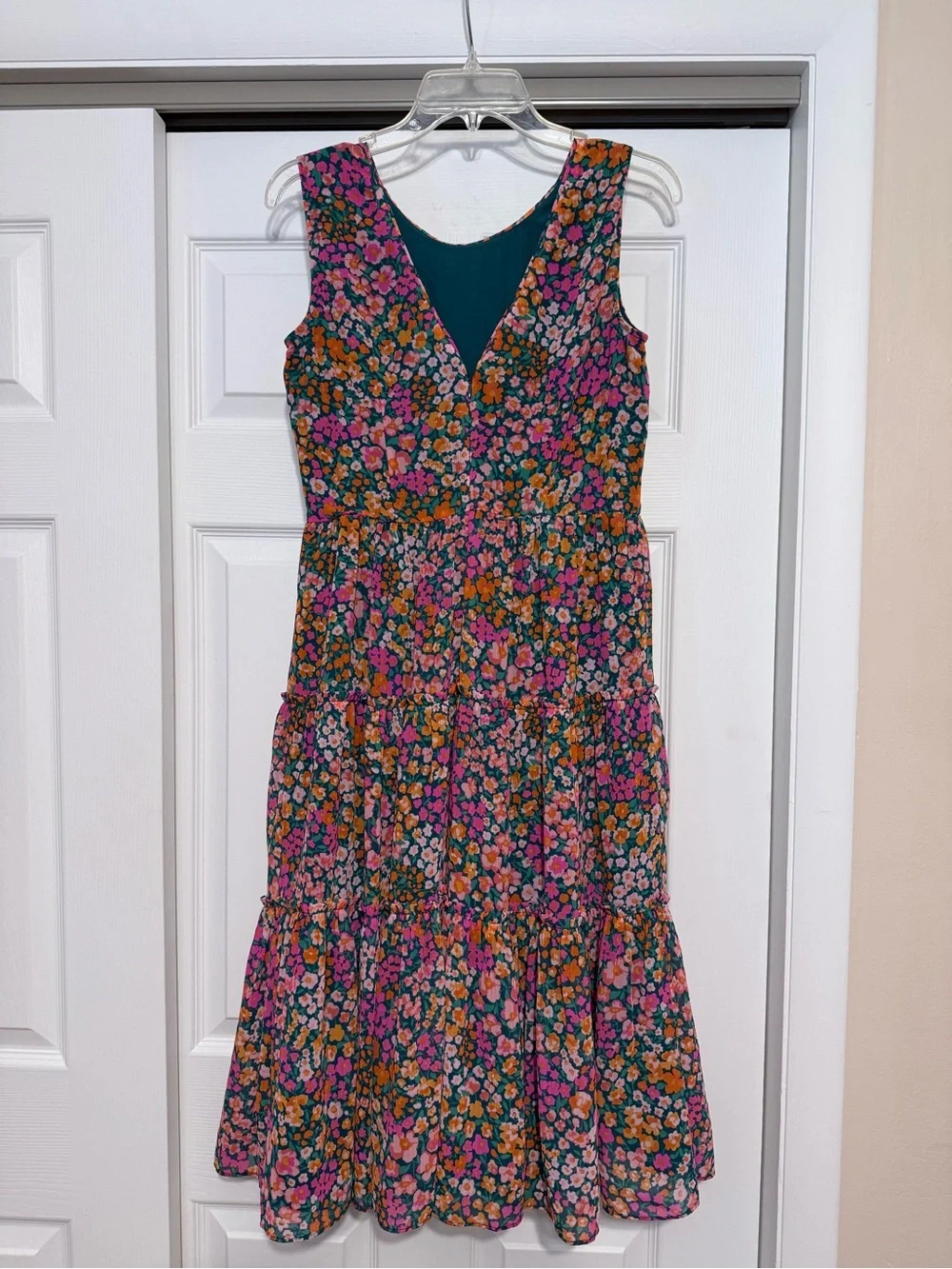 Brand New J. Crew Pink & Green Floral Tiered Midi Dress - Size XS